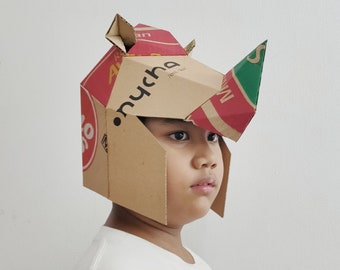 Cardboard Rhino Armor Helmet  Template. DIY Printable Pattern for creating Rhinoceros Armor Helmet  from corrugated cardboard