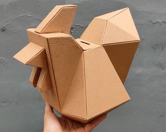 Rooster Piggy Bank Cardboard Craft Template (resizeable PDF Plan)