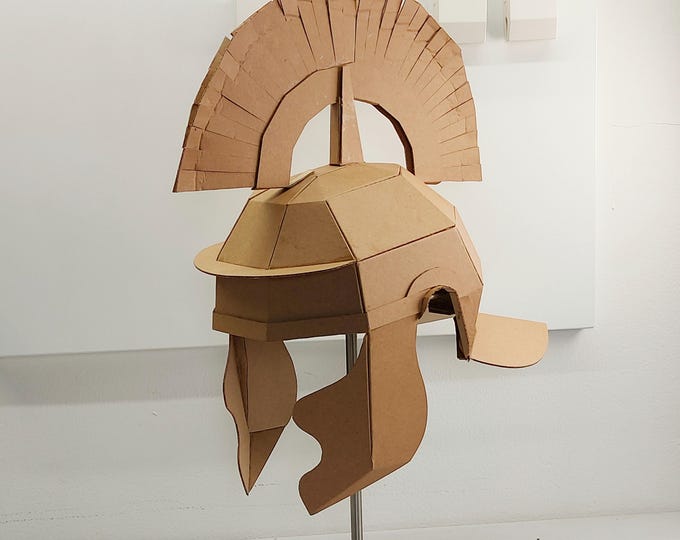 Cardboard Roman Helmet (Galea) Template. DIY Printable Pattern for creating Roman gladiator helmet from corrugated cardboard