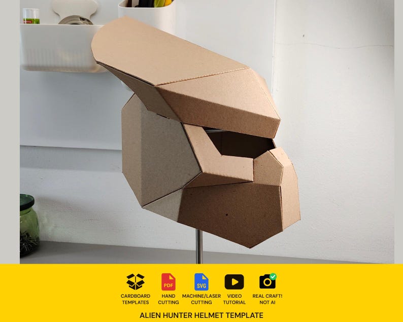 Alien hunter helmet Cardboard Template | DIY Costume and Cosplay Pattern | SVG PDF image 1