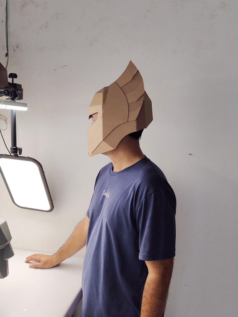 Helmet with wing for Elf or Thor Cosplay worn by model left view