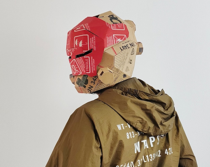 Cyberpunk cardboard helmet with retractable face cardboardcraft template DIY plan