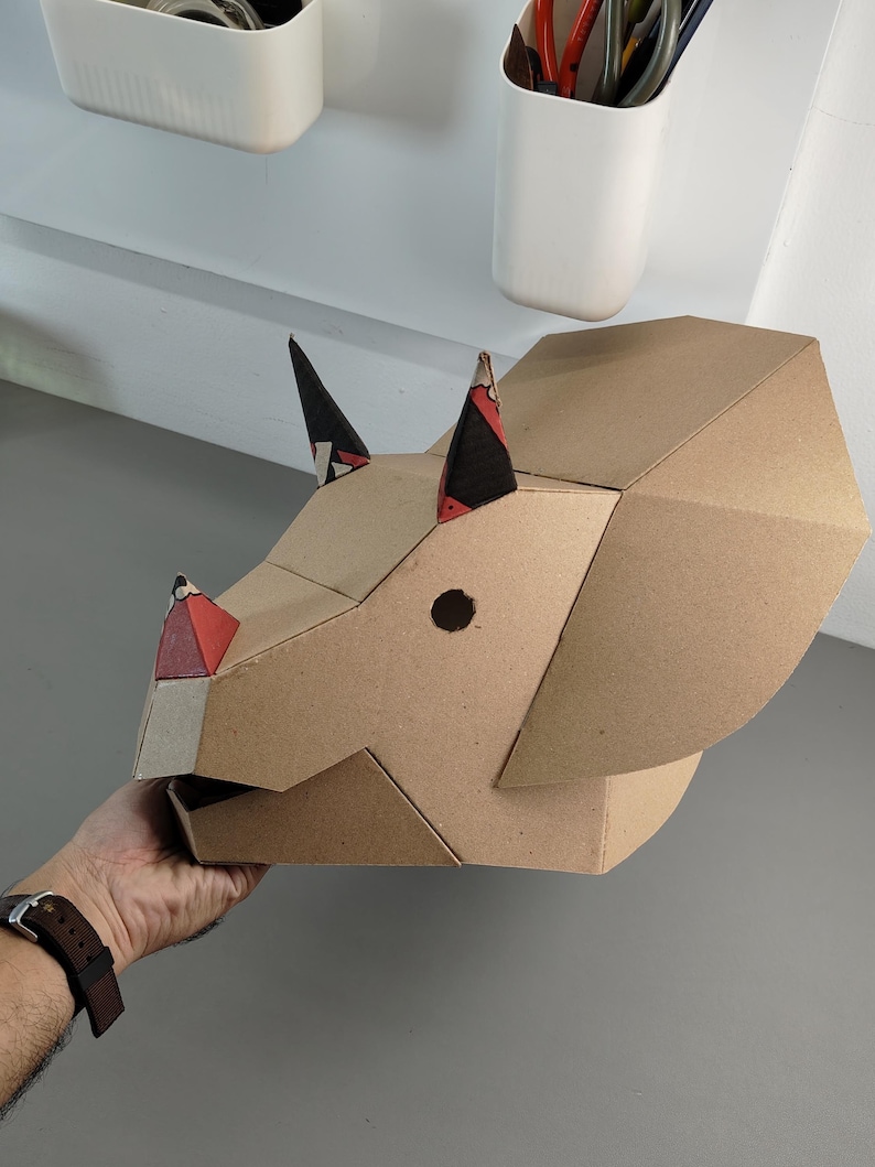 Triceratops Dino Helmet Cardboard Template | DIY Costume and Festivals Pattern | resizable SVG PDF image 6