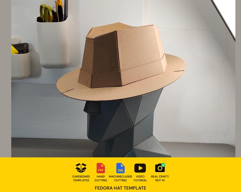 Fedora Hat Cardboard Template | DIY Costume and Themed Parties Pattern | SVG PDF resizable image 1