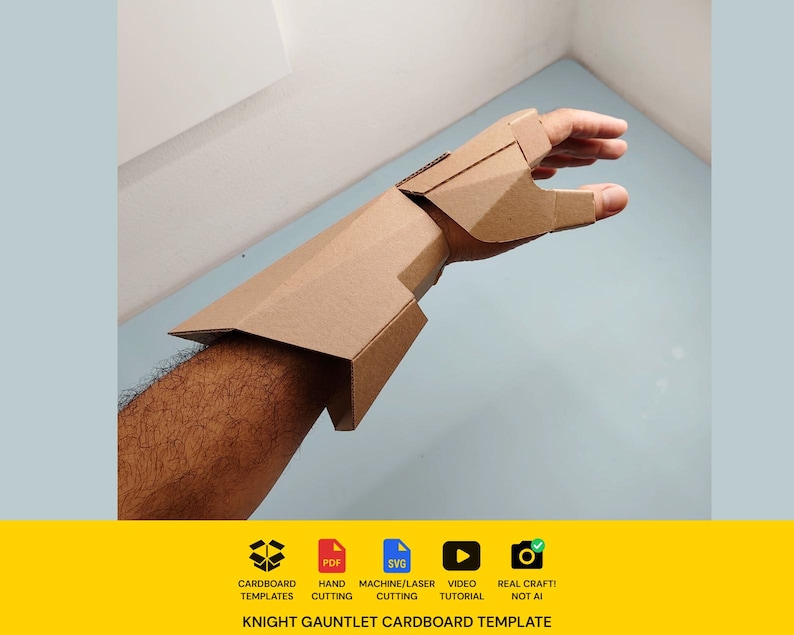 Knight Gauntlet Cardboard Template | DIY Armor and Cosplay Pattern | SVG PDF image 1
