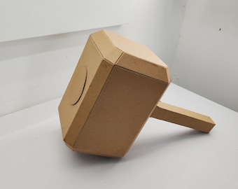 Cardboard Mjolnir Thor Hammer Weapon Prop Template. DIY Printable Pattern for creating Big Hammer from corrugated cardboard