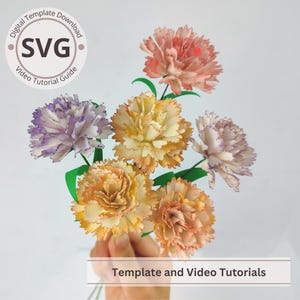 Modello di garofano con fiore di carta / Garofano e foglie digitale / SVG / Tutorial video / Fai da te con carta / Cricut / Bouquet di carta 3D / Facile