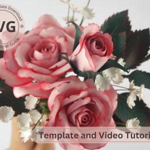 Paper Flower Rose, Rose Bud & Leaves Stem Digital Template SVG Video Tutorial DIY Paper Craft Cricut 3D Paper Bouquet Easy zdjęcie 5