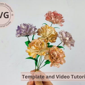 Paper Flower Carnation Template |Carnation & Leaves Digital | SVG | Video Tutorial | DIY Paper Craft | Cricut | 3D Paper Bouquet | Easy
