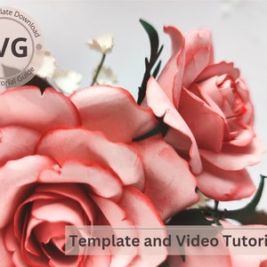 Paper Flower Rose, Rose Bud & Leaves Stem Digital Template SVG Video Tutorial DIY Paper Craft Cricut 3D Paper Bouquet Easy zdjęcie 4