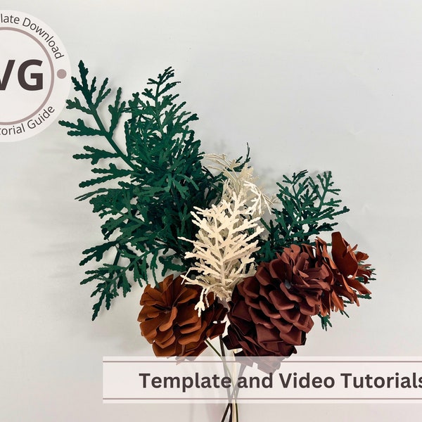 Feuilles de cèdre en papier 3D et modèle SVG de pomme de pin | Décoration de Noël DIY | Décoration de Noël facile