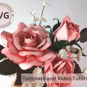 Paper Flower Rose, Rose Bud & Leaves Stem Digital Template SVG Video Tutorial DIY Paper Craft Cricut 3D Paper Bouquet Easy zdjęcie 3
