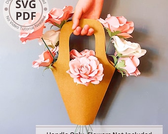 Paper Flower Bouquet Holder Template | SVG Digital Download | DIY 3D Paper Flower Handle | Cricut Cut File |  Floral Gift Wrap Craft