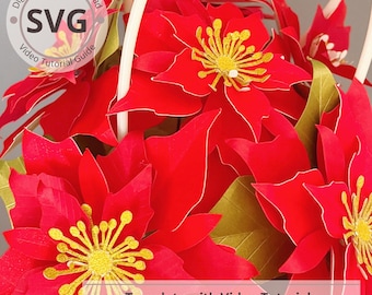 Paper Poinsettia Ornament SVG Template | 3D Christmas Poinsettia Cut File for Cricut | DIY Holiday Tree Ornament & Wreath Craft