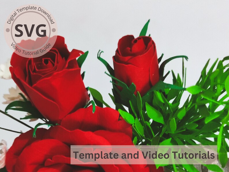 Paper Flower Rose Bud Template Rose Bud & Leaves Digital Etsy