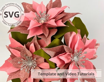 6" Paper Poinsettia SVG Template | Christmas Decoration | Paper Flower Poinsettia with Video Tutorials |  Christmas 3D Paper Flower