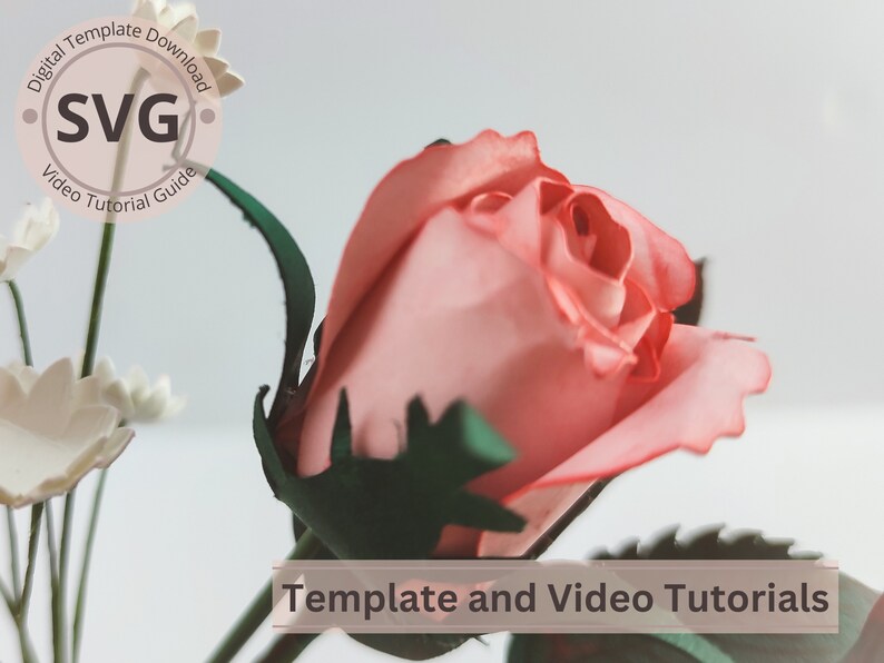 Paper Flower Rose Bud Template 2 Tone Rose Bud & Leaves Etsy