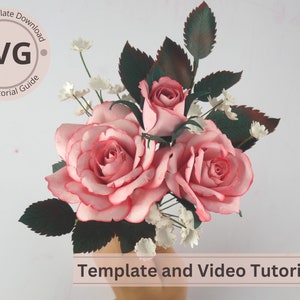 Paper Flower Rose, Rose Bud & Leaves Stem Digital Template |SVG | Video Tutorial | DIY Paper Craft | Cricut | 3D Paper Bouquet | Easy