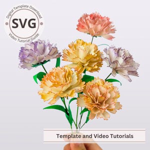 Paper Flower Carnation Template | Carnations & Leaves Digital | SVG | Video Tutorial | DIY Papercraft | Cricut | 3D Paper Bouquet | Easy
