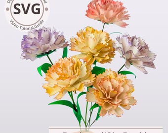 Paper Carnation SVG Template | 3D Carnation Flower Cut File for Cricut | DIY Paper Flower Bouquet with Video Tutorial