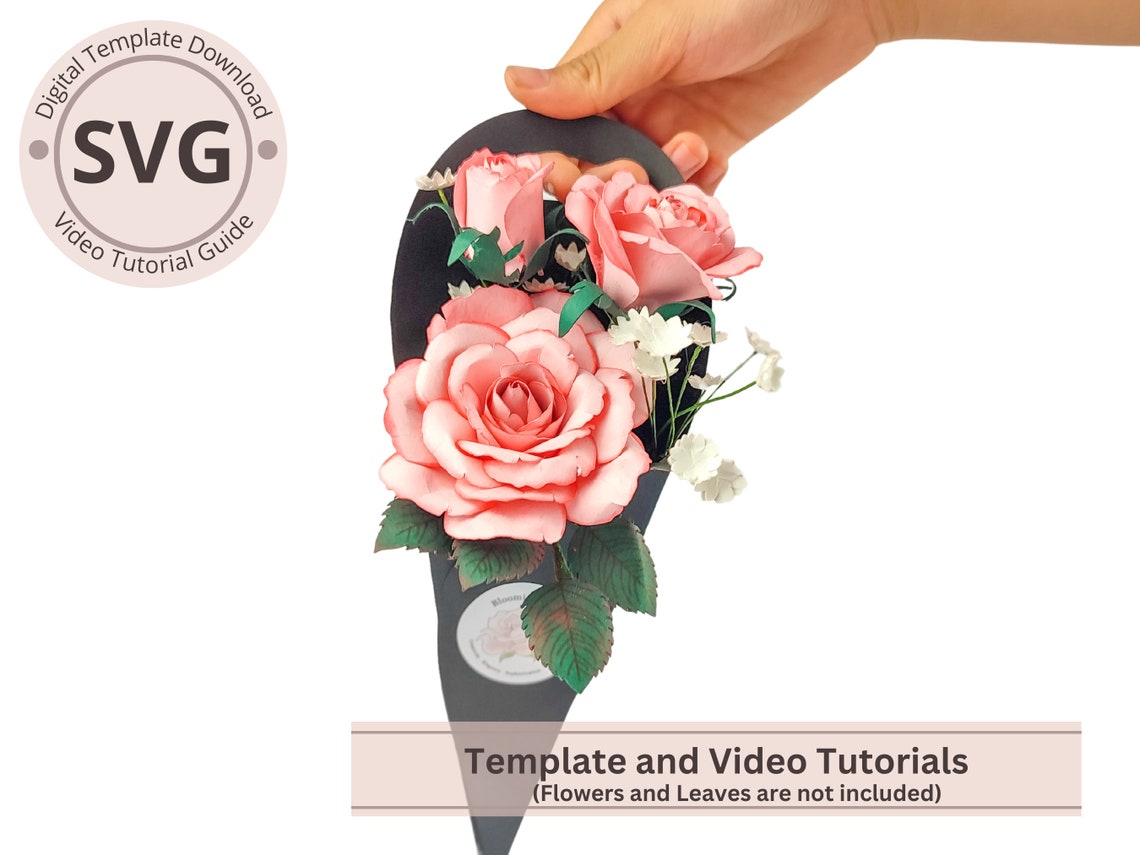 Paper Cone Holder Template Paper Flower Cone Bouquet Digital SVG Video