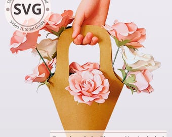 Paper Flower Bouquet Holder Template | SVG Digital Download | DIY 3D Flower Handle | Cricut & Silhouette Cut File
