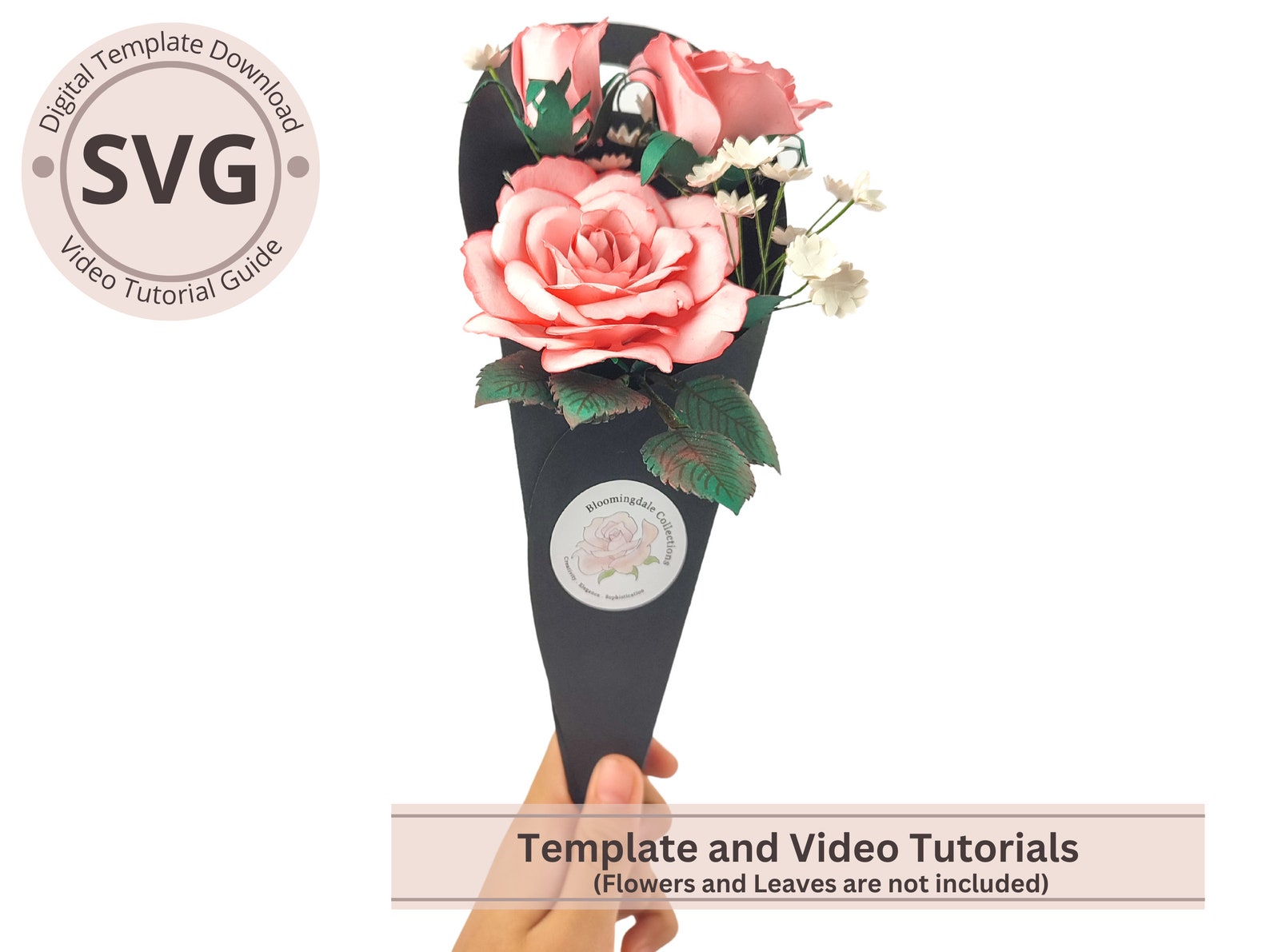 Paper Cone Holder Template Paper Flower Cone Bouquet Digital SVG Video