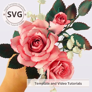 Paper Flower Roses | Two Tone Full Bloom Half Bloom Rose Bud & Leaves and Stem Digital Template | SVG | Video Tutorial | DIY | Cricut | 3D