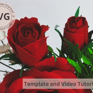 Paper Flower Rose Bud Template | Rose Bud & Leaves Digital | SVG | Video Tutorial | DIY Paper Craft | Cricut | 3D Paper Bouquet | Easy