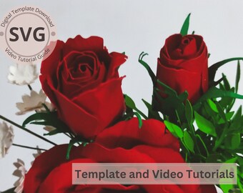 Paper Flower Rose Bud Template | Rose Bud & Leaves Digital | SVG | Video Tutorial | DIY Paper Craft | Cricut | 3D Paper Bouquet | Easy