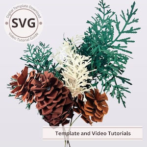 3D Paper Flower Cedar Leaves & Pinecone Template | Pine Cone Leaf for Christmas Decoration Digital | SVG | DIY Papercraft | Holiday Decor
