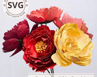 Paper Peony SVG Template | 3D Large Peony Flower Cut File for Cricut | DIY Paper Flower Bouquet & Centerpiece with Tutorial