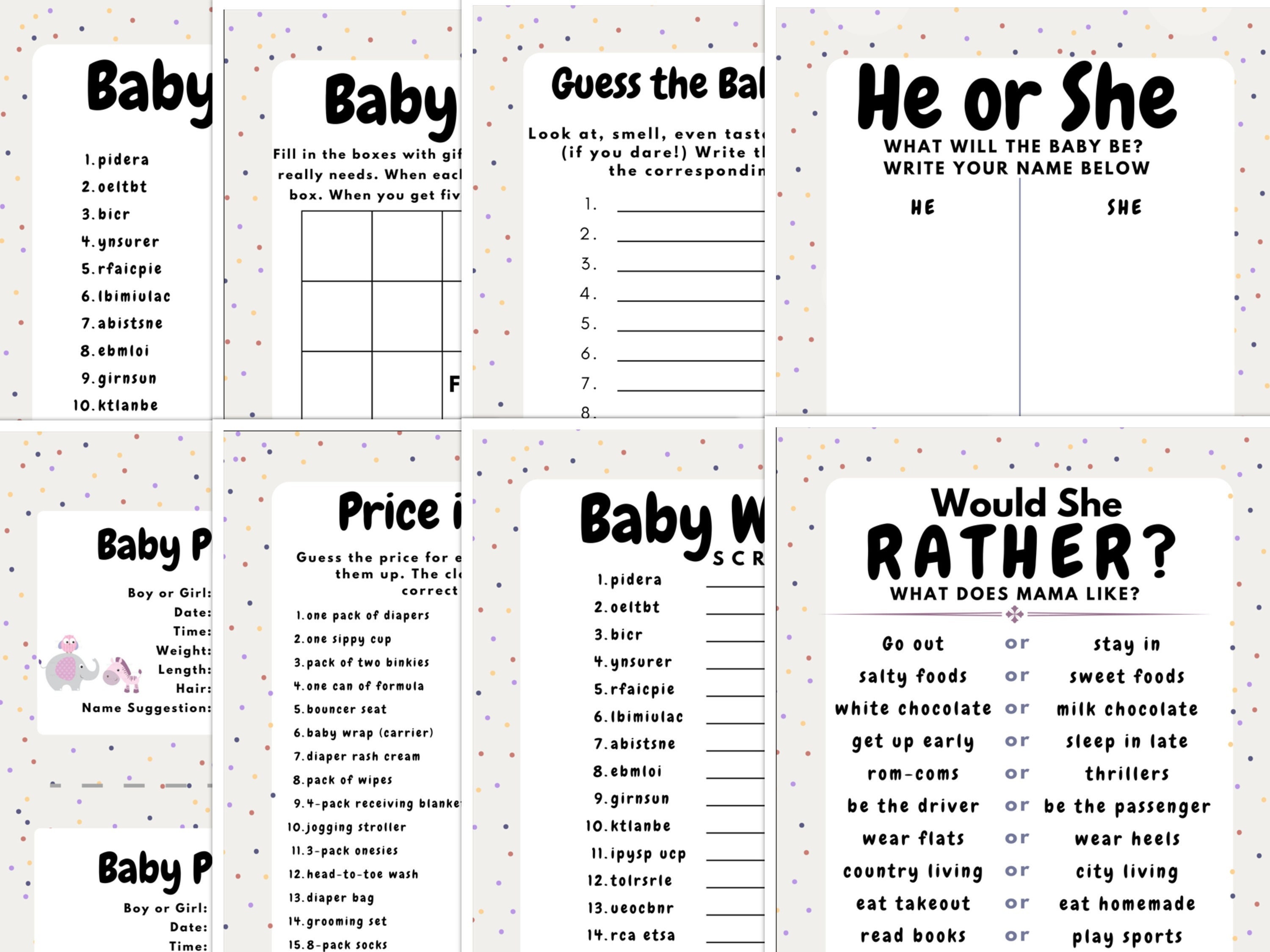 Baby Shower Games Bundle Gender Reveal Games Bundle Etsy