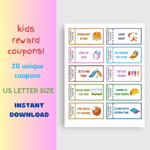 Kids Reward Coupons | Printable Love Coupons | Downloadable Coupons for Children| Kids Incentive Coupons | Behavior Modification Coupons