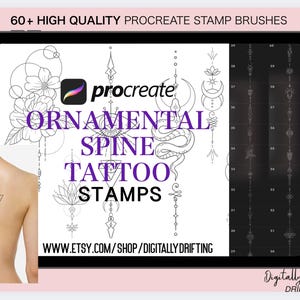 60 Procreate Stempel Ornamental Spine Tattoos feine Linien Pinsel Tattoo zierlich Girly symmetrische Gliederung Schablone minimalistische Designs