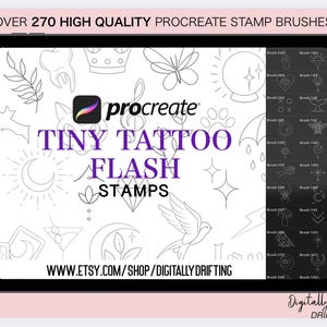 270 Procreate Stamps Girly Fine Line Brush Flash Tattoo Small Patchwork Outline Stencil Traditional Ornamental Minimalist Design for Artists