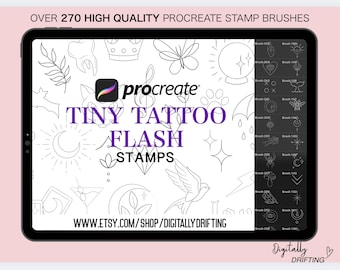 270 Procreate Stamps Girly Fine Line Brush Flash Tattoo Small Patchwork Outline Stencil Traditional Ornamental Minimalist Design for Artists