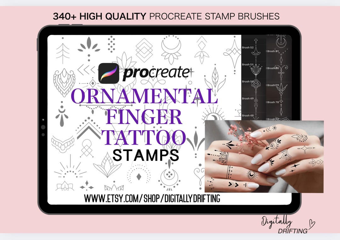 Procreate Tattoo Stamps: 340 Ornamental Fine Line Brushes (digital ...