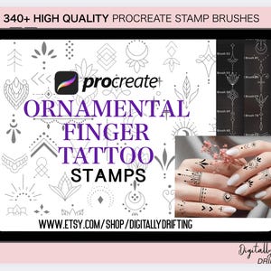 340 Procreate Stamps Ornamental Finger Tattoos Fine Line Brushes Flash Tattoo Small Girly Patchwork Outline Tiny Stencil Minimalist Designs