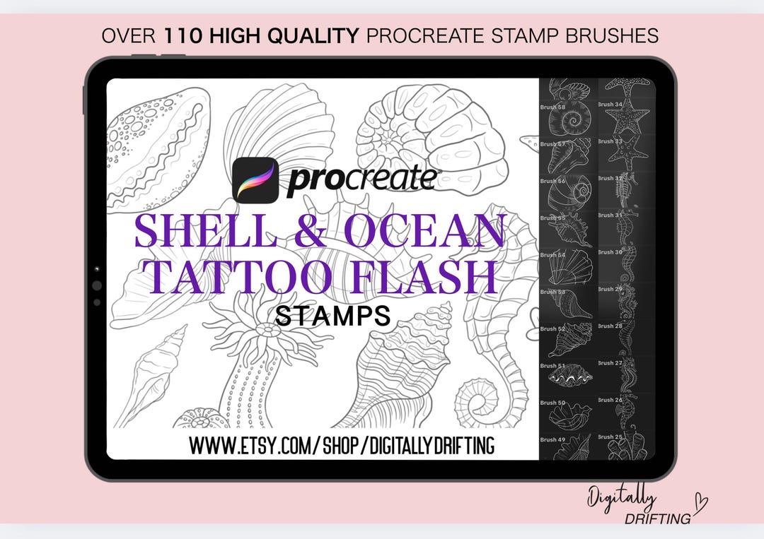 Ocean Shell Procreate Brushes: Tattoo Stencil Stamps (110+) (digital ...