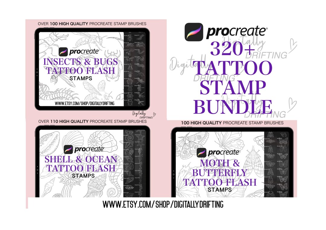 320 Procreate Tattoo Flash Stamp Brushes Bundle Set Insects Spider ...