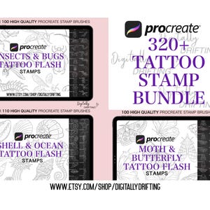 320 Procreate Tattoo Flash Stamp Brushes Bundle Set Insects Spider Shell Ocean Moth & Butterfly Tattoo Designs, Digital Brush Pack for iPad