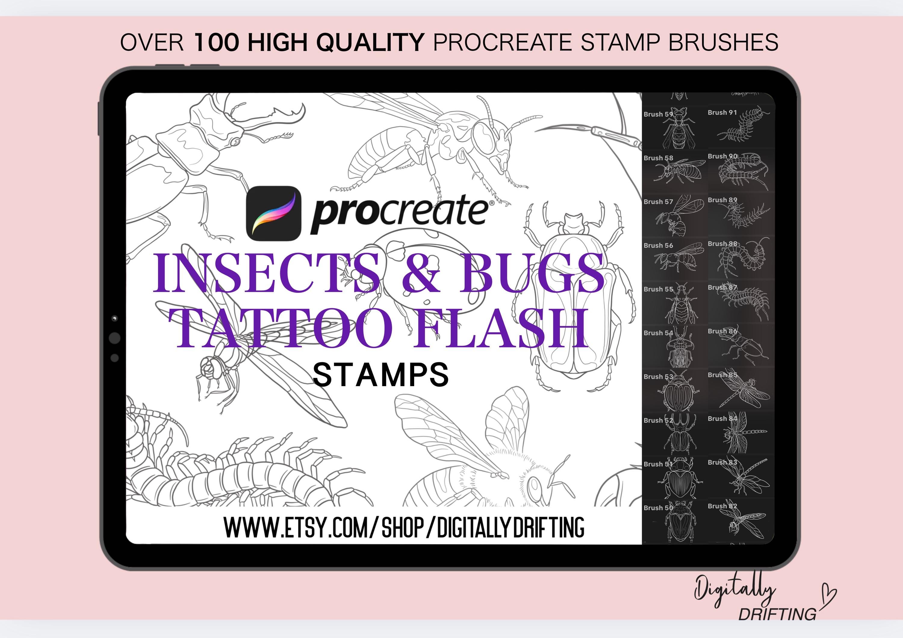320 Procreate Tattoo Flash Stamp Brushes Bundle Set Insects Spider ...