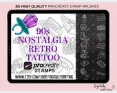 80 Retro 90s Nostalgia Procreate Stamps Digital Brushes Tattoo Patchwork Flash Art Collection Old School Tattoo Stencil Designs Girly Tatts