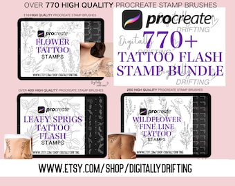 770+ Procreate Tattoo Stamps: Floral, Leaves, Wildflower Brushes (Digital Download)