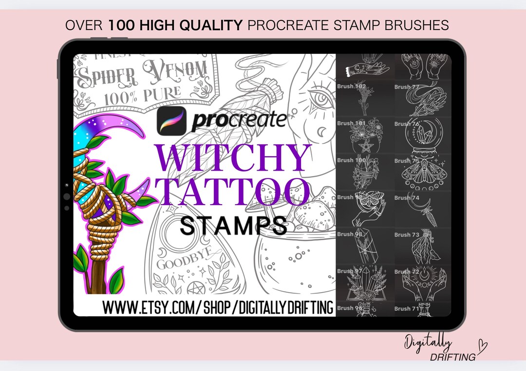 100 Procreate Witchy Stamps Girly Fine Line Brush Flash Tattoo Small ...