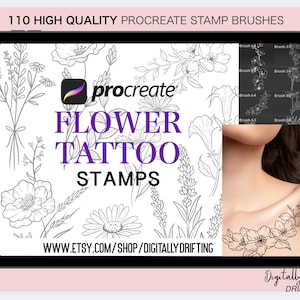 110+ Procreate Flower Stamps Tattoo Stencil Outline Procreate Stencil Fine Line Flowers Tattoo Art Digital Stamp Botanical Brushes