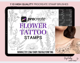 110+ Procreate Flower Stamps Tattoo Stencil Outline Procreate Stencil Fine Line Flowers Tattoo Art Digital Stamp Botanical Brushes
