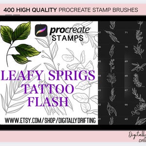 400 Procreate Leaves Stamps, Leaf Tattoo Flash Brushes, Botanical Digital Floral Leafy Branch Stencil Outline, Instant Download for iPad