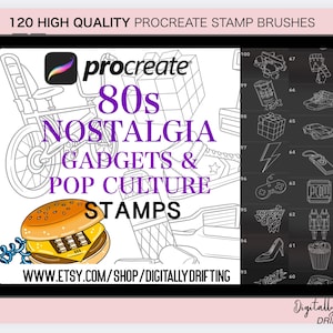 120 Retro 80s Nostalgia Procreate Stamps Digital Brushes Tattoo Patchwork Flash Art Tattoo Stencil Outline Pop Culture Flash Stamps iPad
